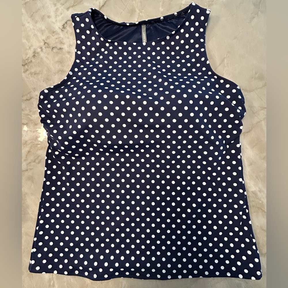 NWOT Lands’ End Navy Blue Polka Dot Tankini Top